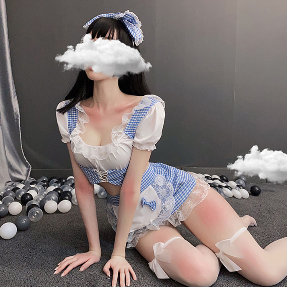 Lace Anime French Maid Lingerie Cosplay Babydoll Dress with Apron Costume