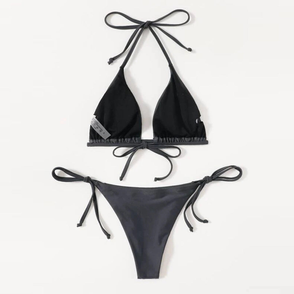 2 Piece String Bikini Set Halter Tie Back Triangle Bikini and High Cut Bikini Bottom Sexy Swimsuits