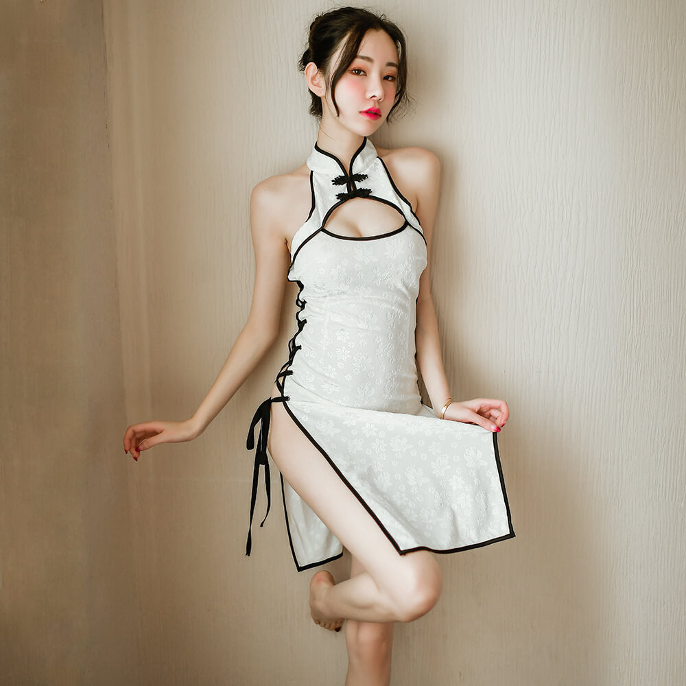 Sexy Chinese Split Cheongsam Dress Hot Hollow Out Qipao Lingerie for Women