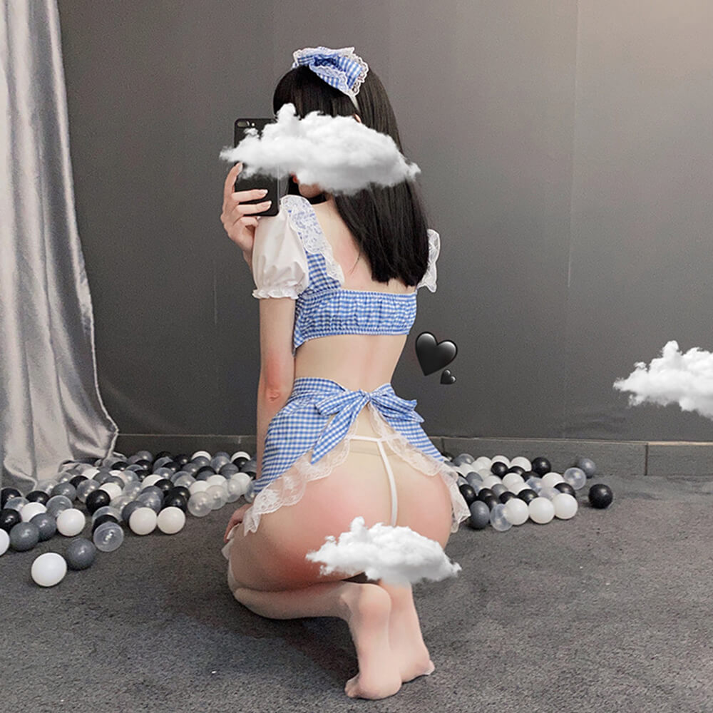 Lace Anime French Maid Lingerie Cosplay Babydoll Dress with Apron Costume
