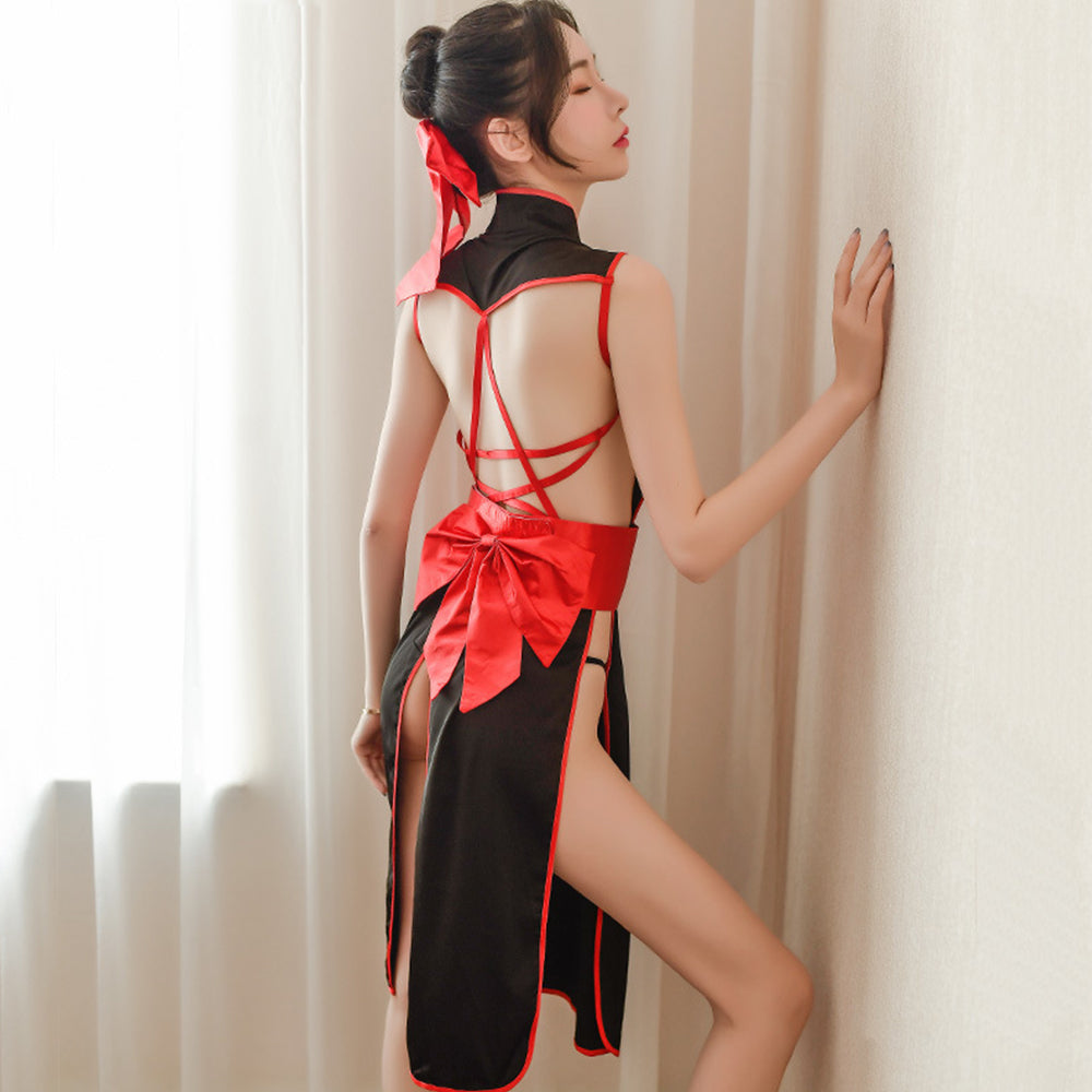 Chinese Cheongsam High Split Cross Back Strappy Anime Cosplay Costume