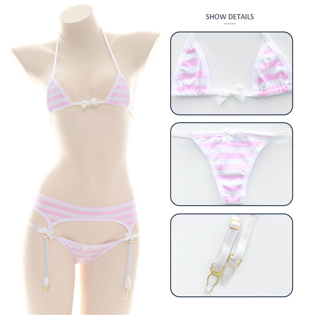 Anime Lingerie Sexy Cute Striped Micro Bikini Cosplay Bra and Panty Set