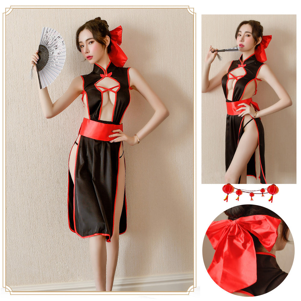 Chinese Cheongsam High Split Cross Back Strappy Anime Cosplay Costume