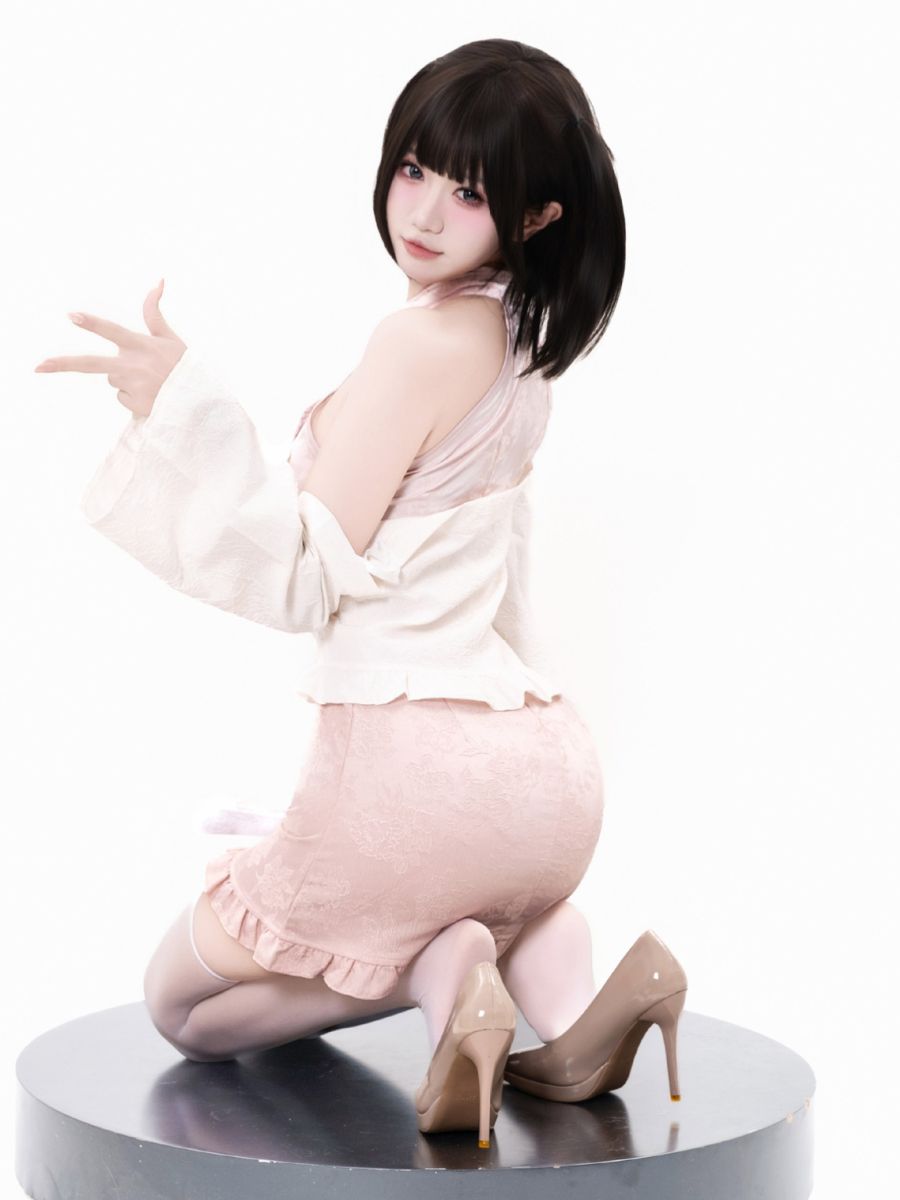 Pink Cheongsam Dress w/ Kimono Shrug