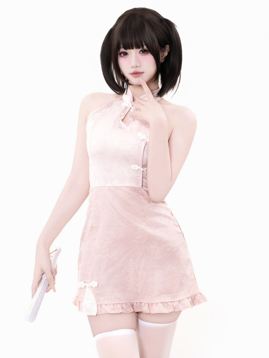 Pink Cheongsam Dress w/ Kimono Shrug