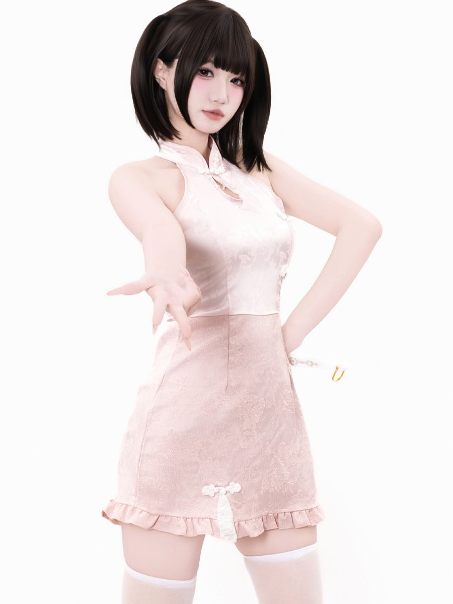 Pink Cheongsam Dress w/ Kimono Shrug