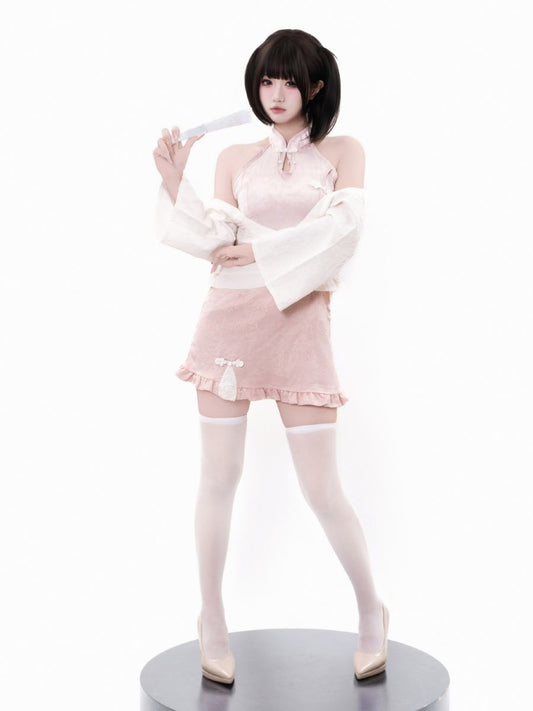 Pink Cheongsam Dress w/ Kimono Shrug