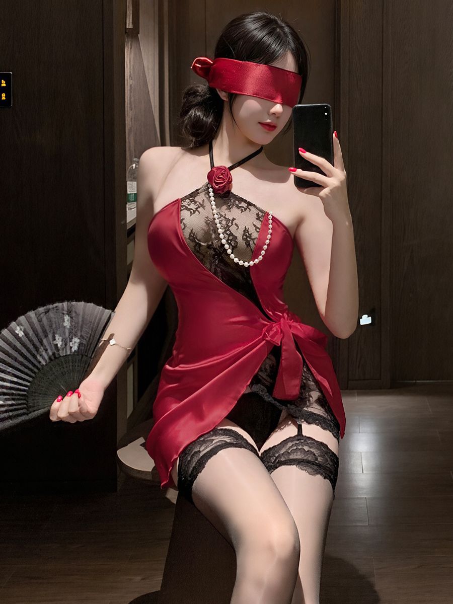 Burgundy Asymmetrical Wrap Babydoll Dress