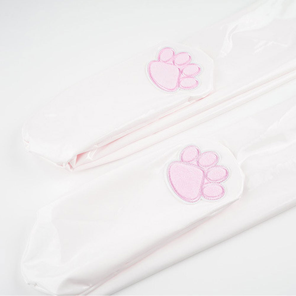 Cute Latex Thigh High Stocking 2 Color Shiny Faux Leather Cat Paw Thigh High Socks