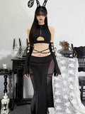 Cyber-Goth Devil Crop Top and Skirt