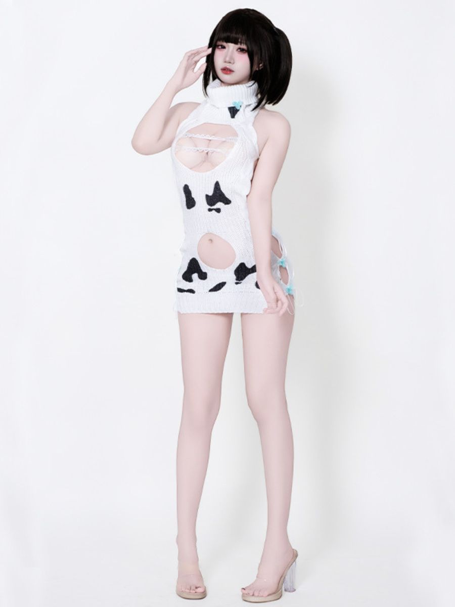 Dairy Cow Turtleneck Sweater Dress