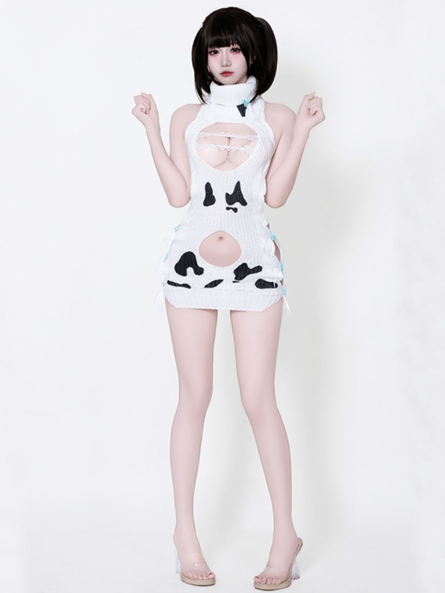 Dairy Cow Turtleneck Sweater Dress