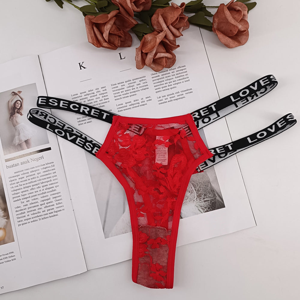 Double Straps Lace Panty Sheer Mesh "LOVE SECRET" Print Hipster Women Briefs