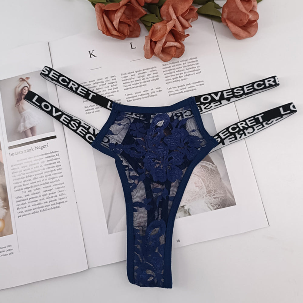 Double Straps Lace Panty Sheer Mesh "LOVE SECRET" Print Hipster Women Briefs