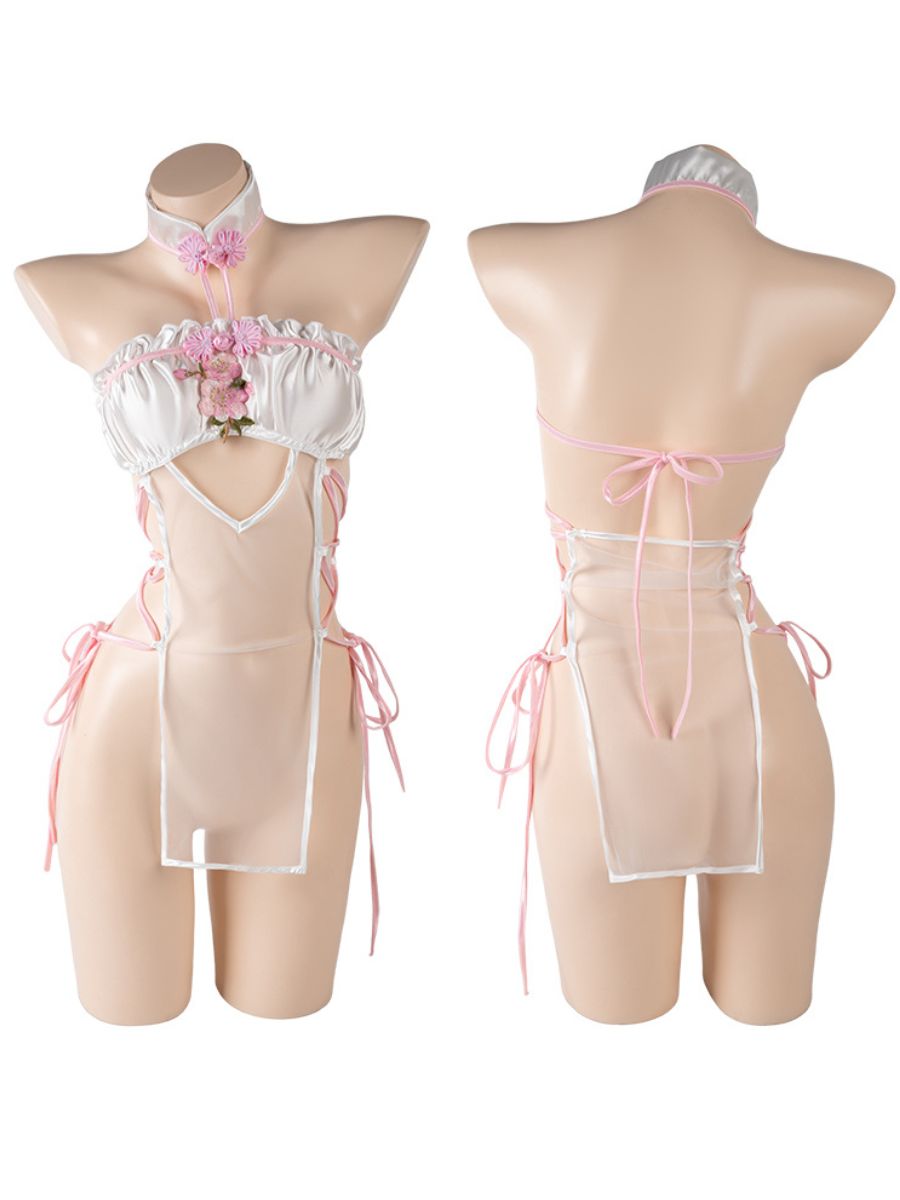 Floral Applique Lace Up Cheongsam