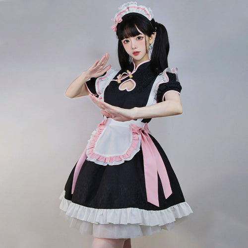 Anime French Maid Outfit Lolita Cosplay Dress Chinese Traditional Cheongsam Style Lolita Dress