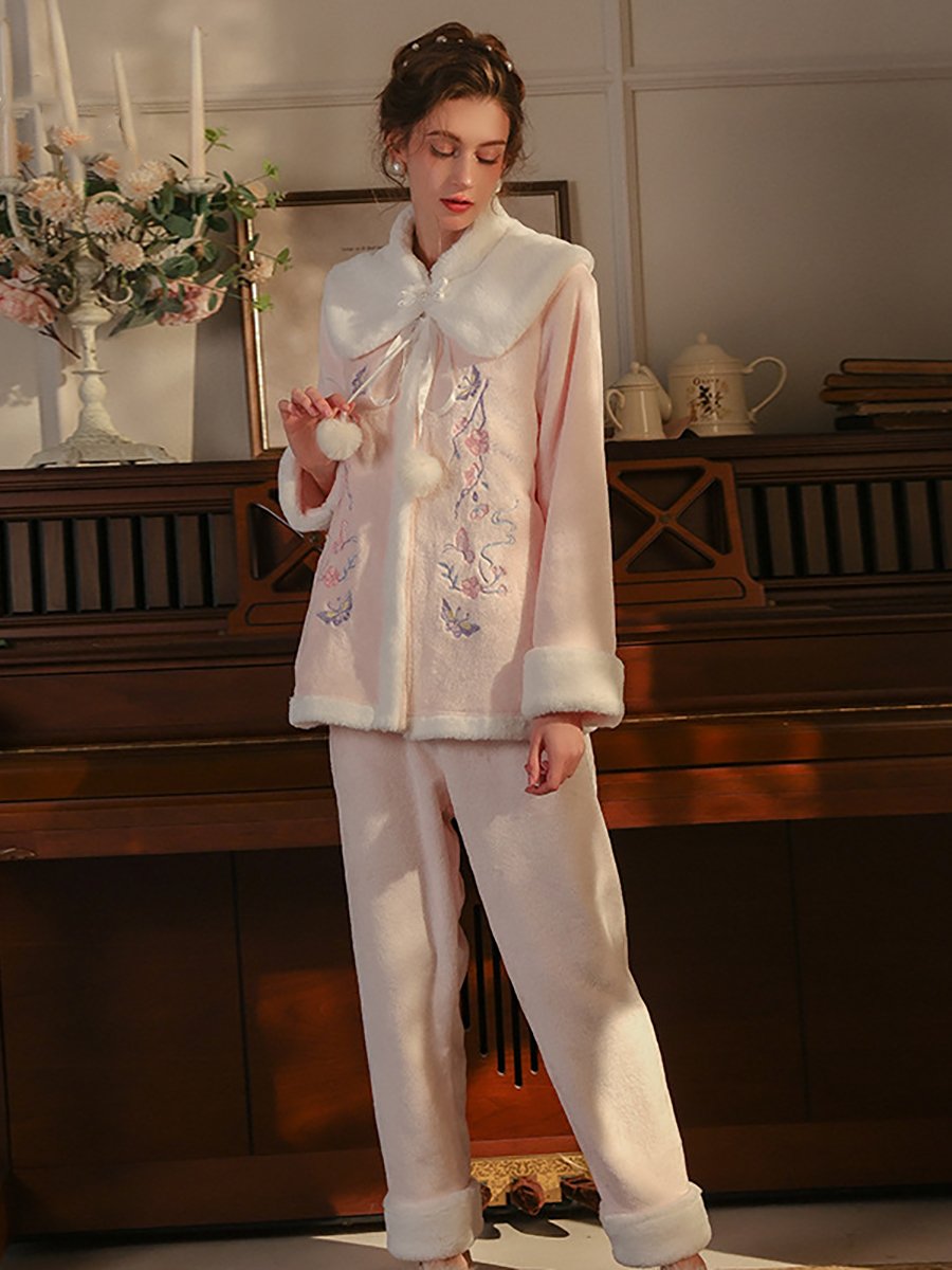 Fuzzy Chinese Style Pajamas Set