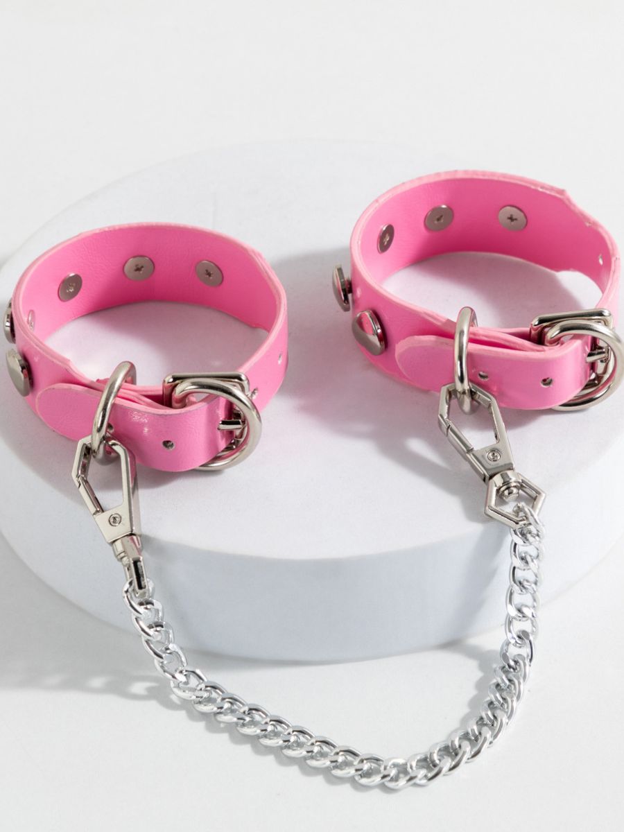Heart Studded Leather Handcuffs