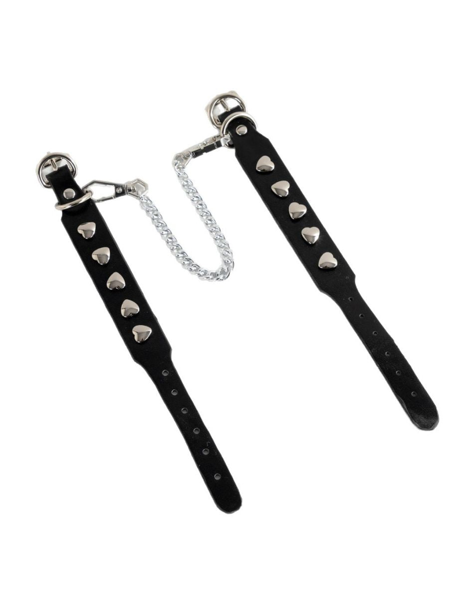 Heart Studded Leather Handcuffs