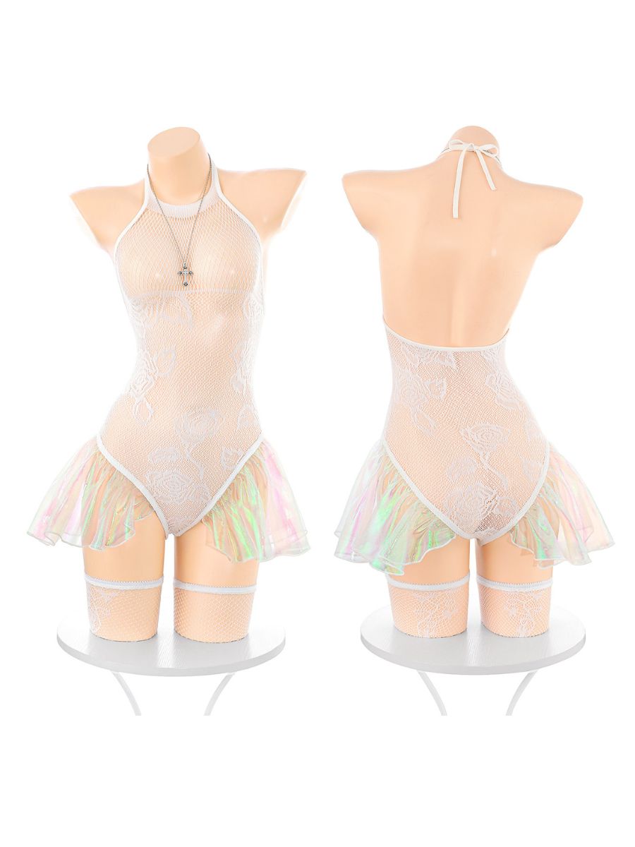 Holographic Bride Lace Teddy Lingerie