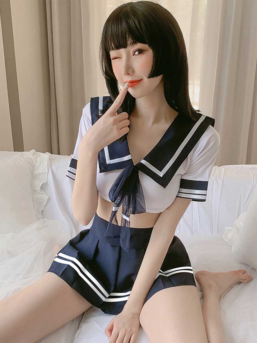Anime Sailor Crop Top and Skirt Set