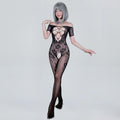 Floral Lace Bodystocking Sexy Black Hollow Crotchless Bodysuit