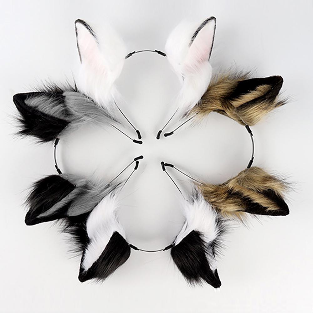 Fox Cat Ears Hair Headband Long Fur Animal Wolf Cosplay Party Headwear