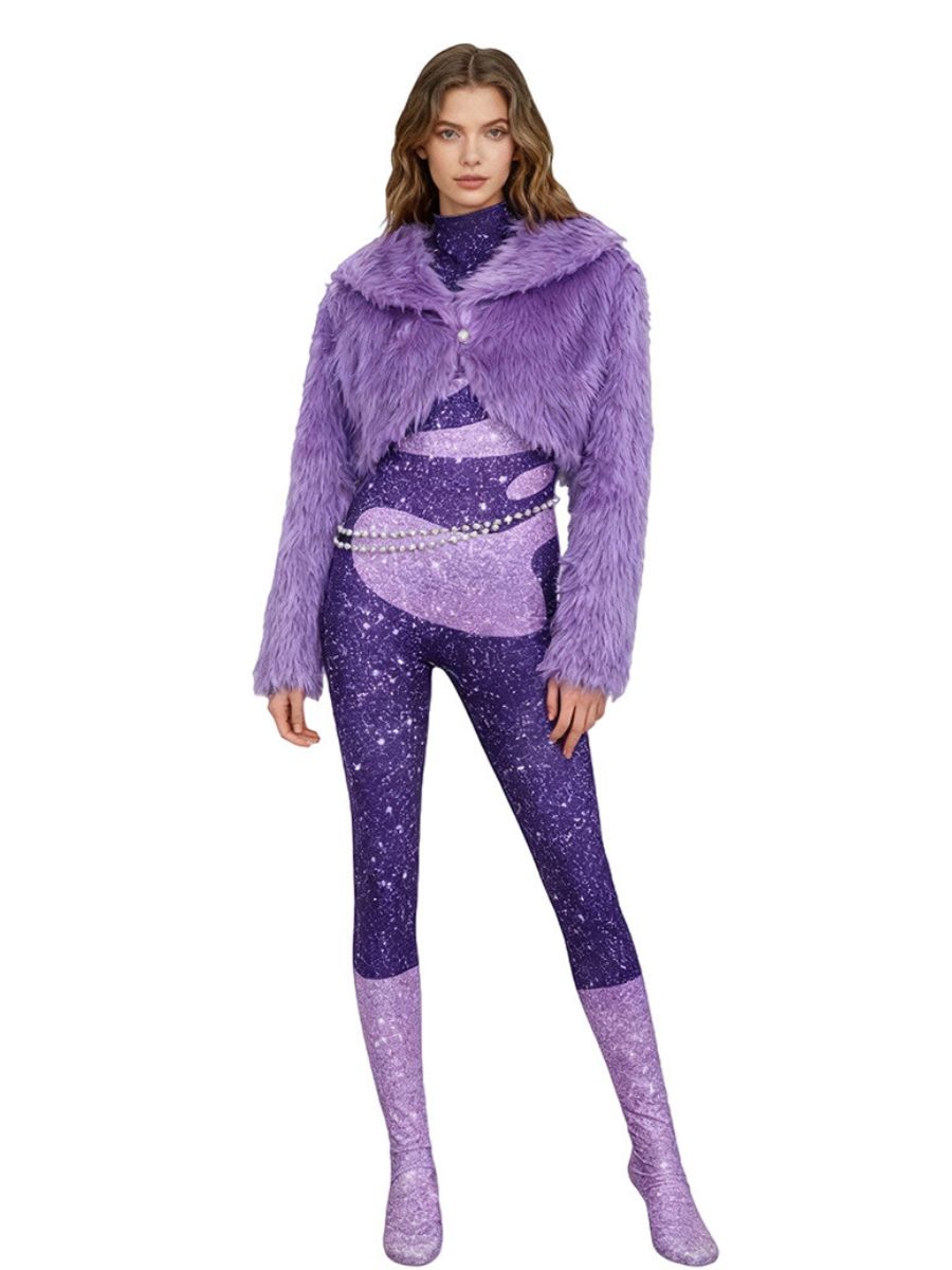 Purple Faux Fur Jacket and Jumpsuit Set