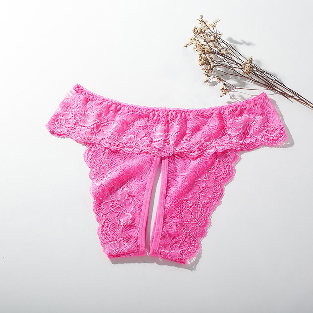 Lace Crotchless Panty Plus Size Ruffled Waistband Hipster Underwear