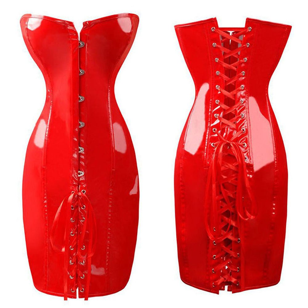 Latex Wet Look Mini Dress Plus Size Lace Up PVC Dress Off Shoulder Bodycon Dress - jonesjonas