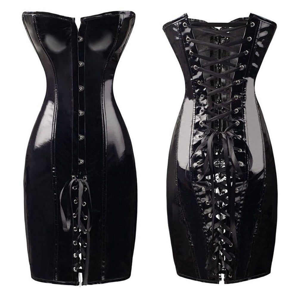 Latex Wet Look Mini Dress Plus Size Lace Up PVC Dress Off Shoulder Bodycon Dress - jonesjonas