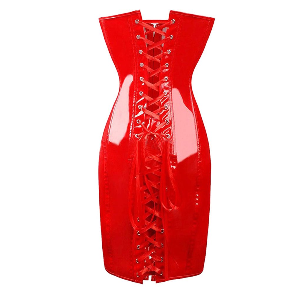 Latex Wet Look Mini Dress Plus Size Lace Up PVC Dress Off Shoulder Bodycon Dress - jonesjonas
