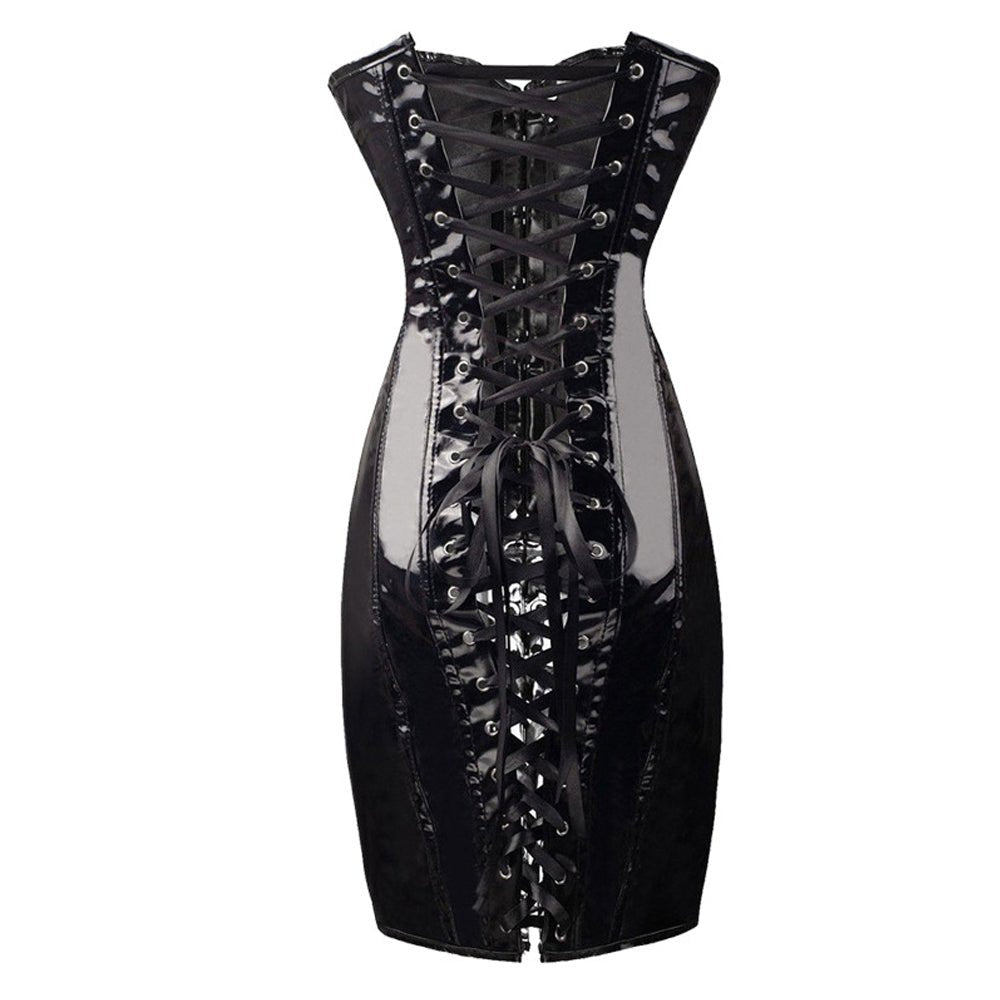 Latex Wet Look Mini Dress Plus Size Lace Up PVC Dress Off Shoulder Bodycon Dress - jonesjonas