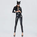 Latex Cat Women Jumpsuit Black Pu Leather Full Body Catsuit Zipper Up Night Club Outfit - jonesjonas