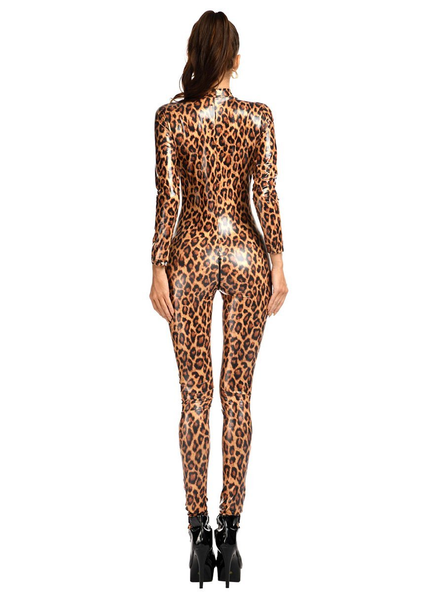 Latex Leopard Zipper Up Jumpsuit - jonesjonas