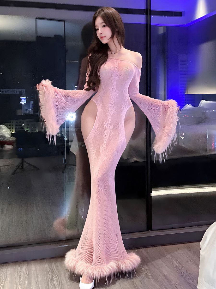 Off Shoulder Bell Sleeve Fishnet Chemise