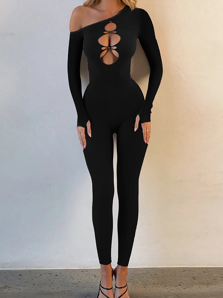 Cutout One Shoulder Full Bodystocking - jonesjonas