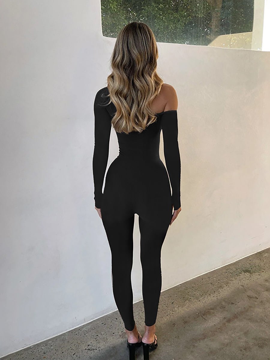 Cutout One Shoulder Full Bodystocking - jonesjonas