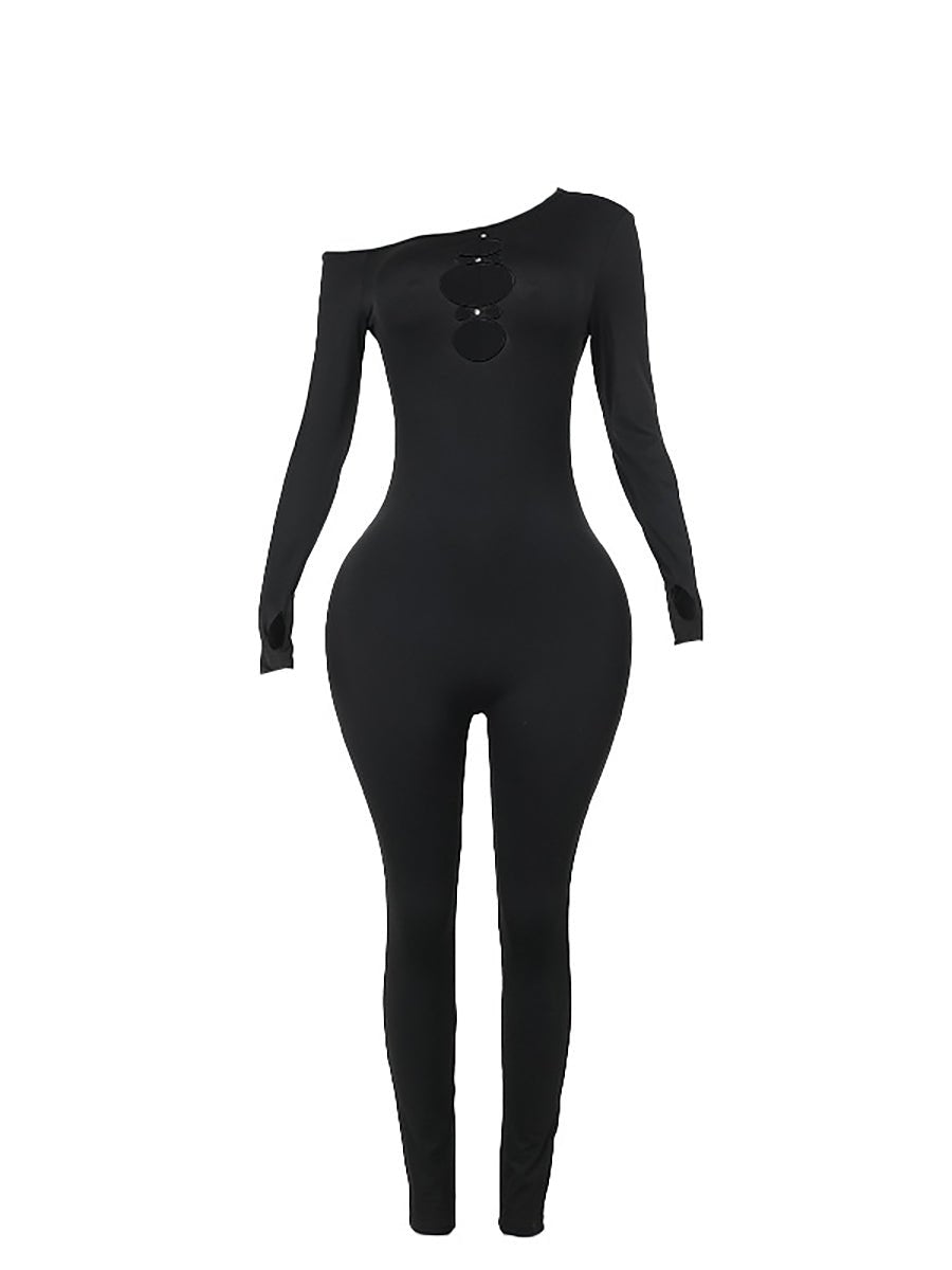 Cutout One Shoulder Full Bodystocking - jonesjonas