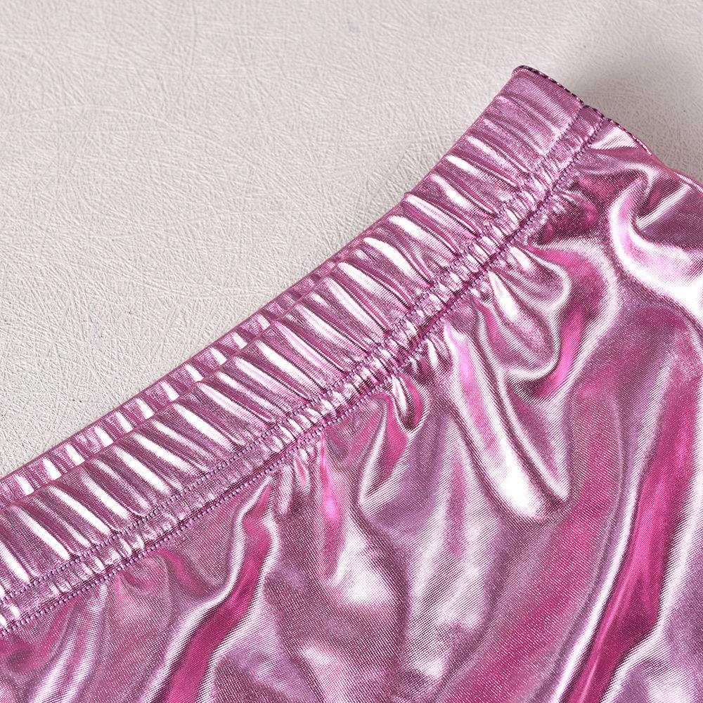Pink Metallic Skirt Set Shiny Two Piece Rave Outfit Sleeveless Crop Top and Mini Skirt - jonesjonas