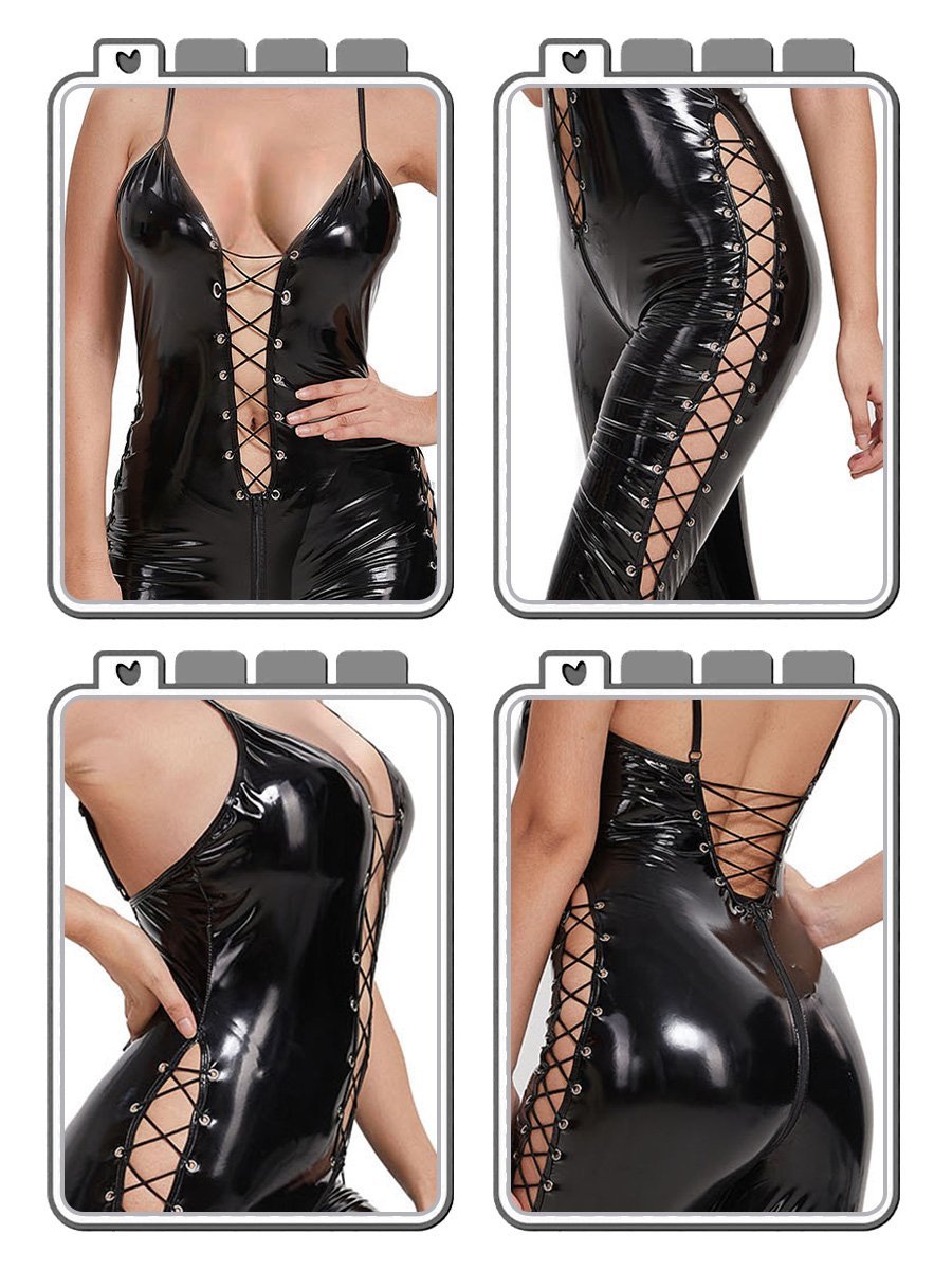 Plus Size Latex Sleeveless Jumpsuit - jonesjonas