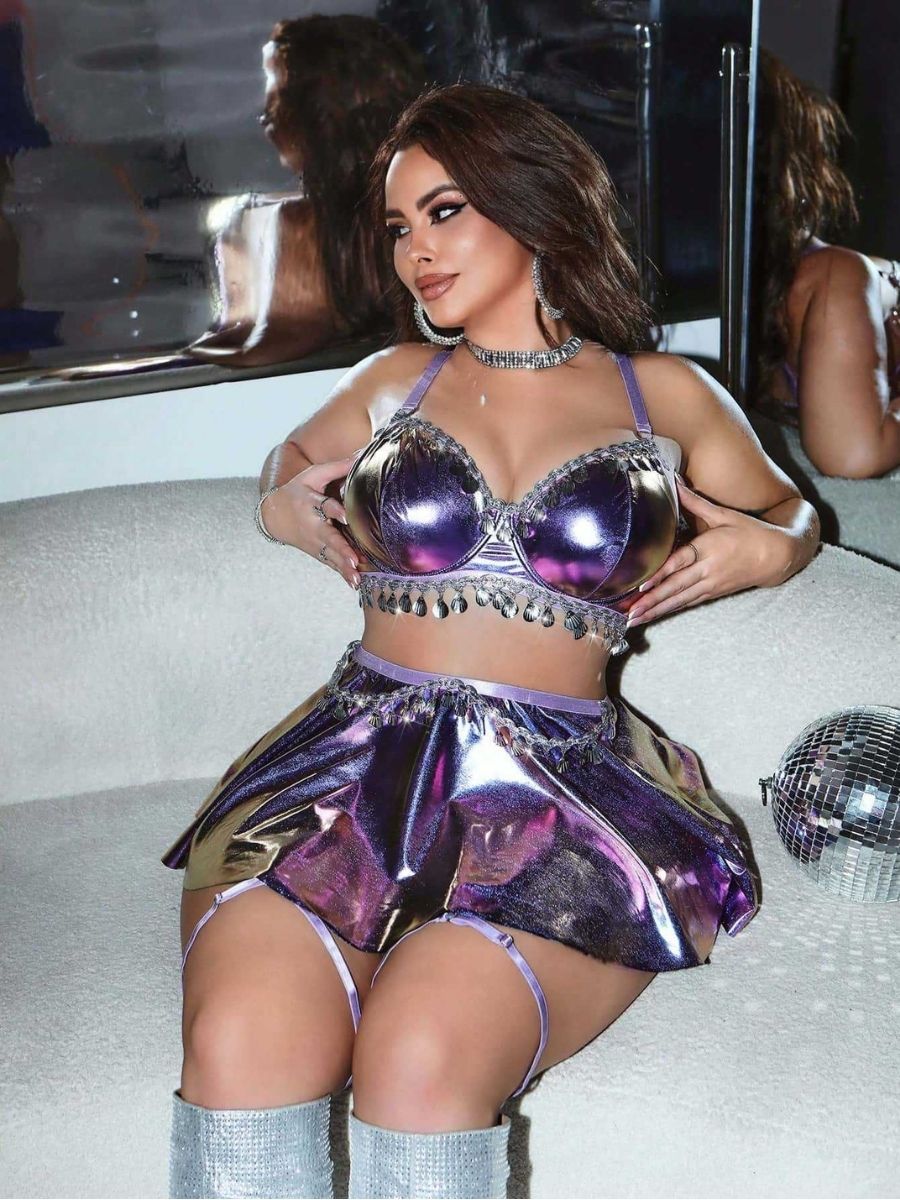 Plus Size Metallic Purple Rave Set