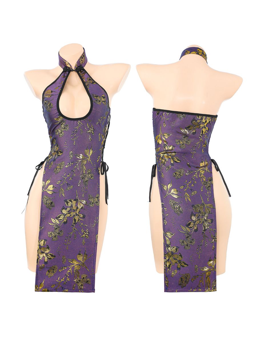 Purple Floral Lingerie Cheongsam