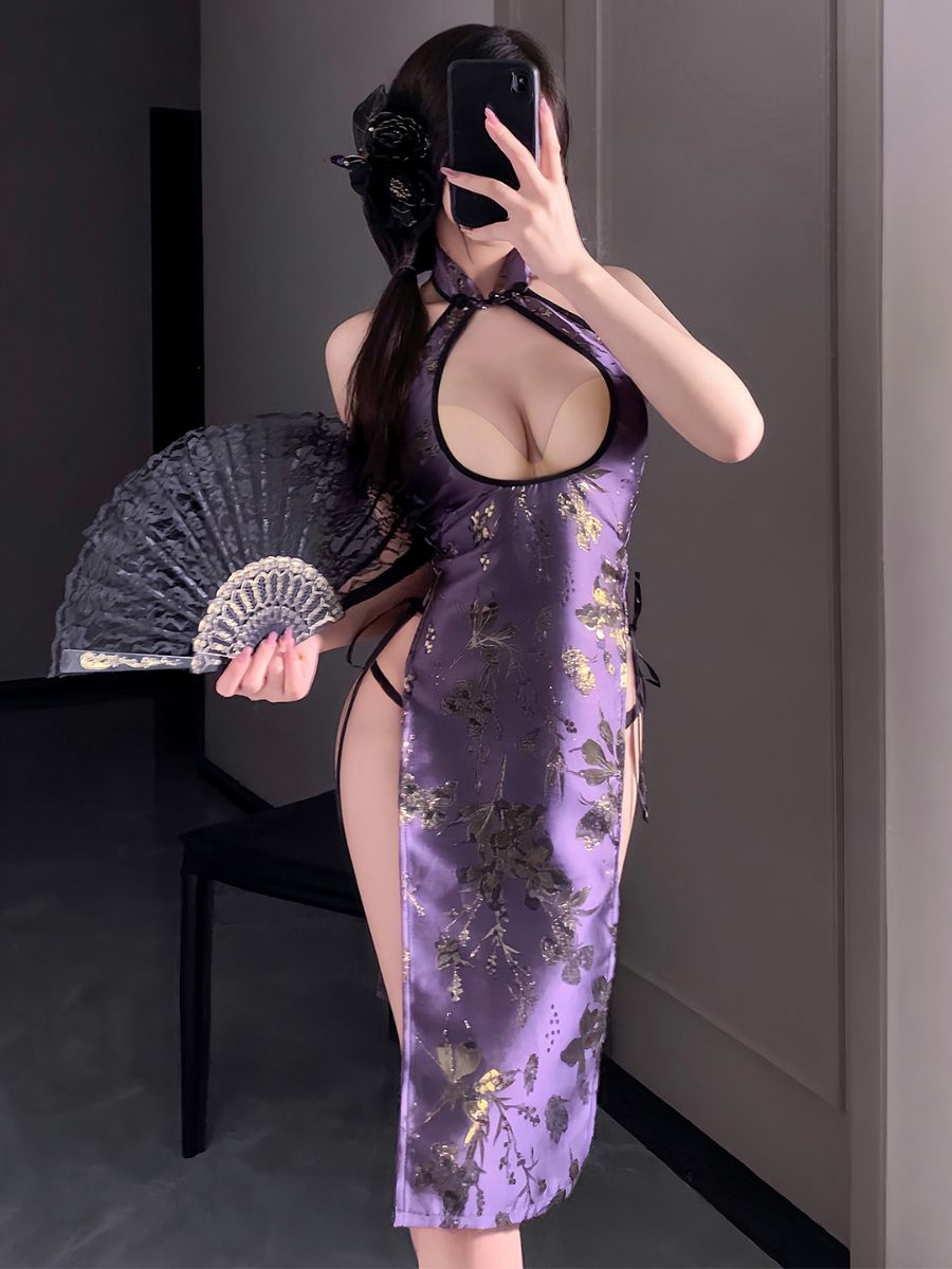 Purple Floral Lingerie Cheongsam