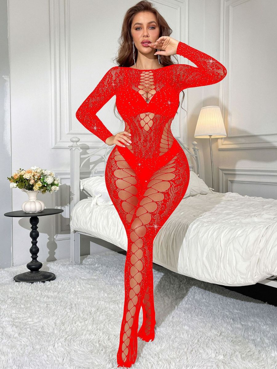 Rhinestone Leopard Fishnet Bodystocking