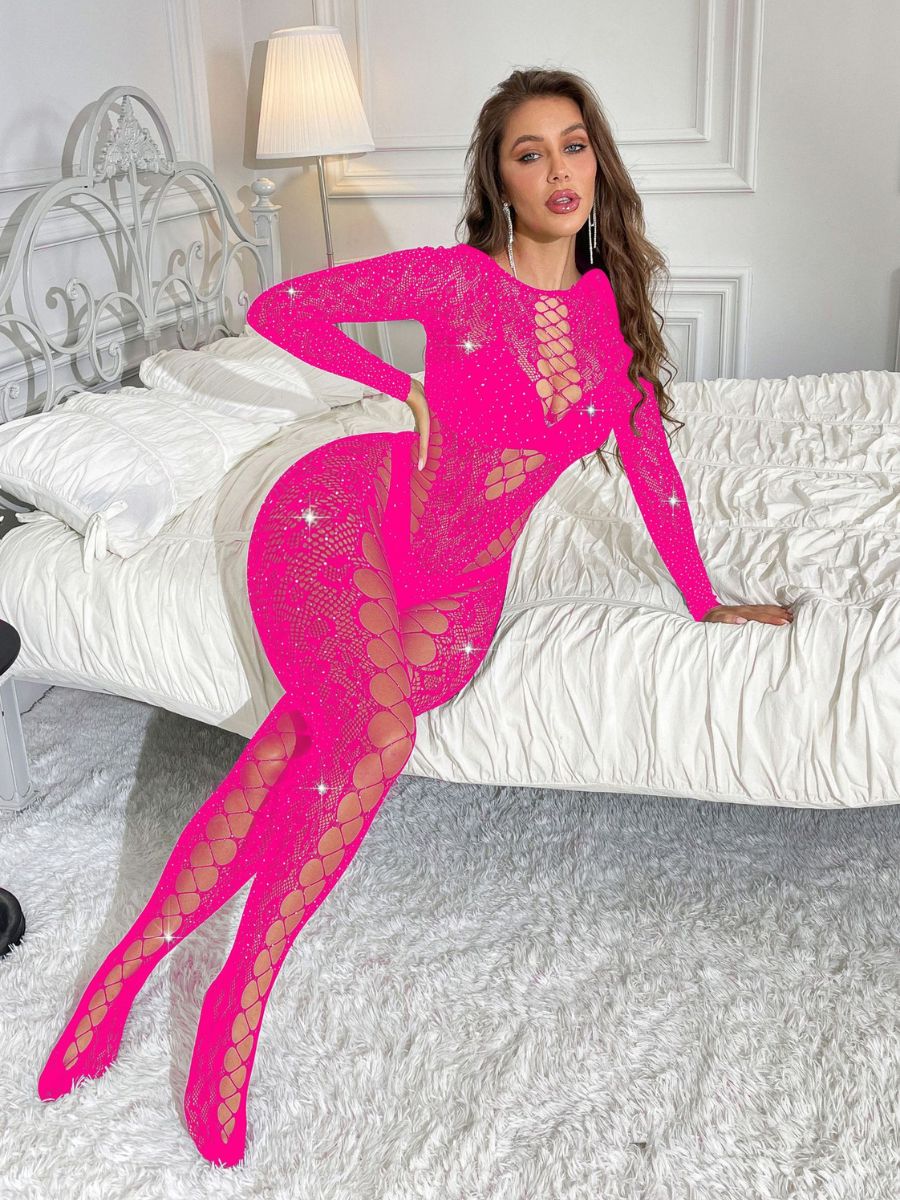 Rhinestone Leopard Fishnet Bodystocking
