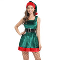 Sexy Elf Costume Green Velvet Santa Claus Outfits Lace Up Mini Babydoll Dress