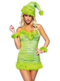 Faux Fur Christmas Elf Ruched Dress