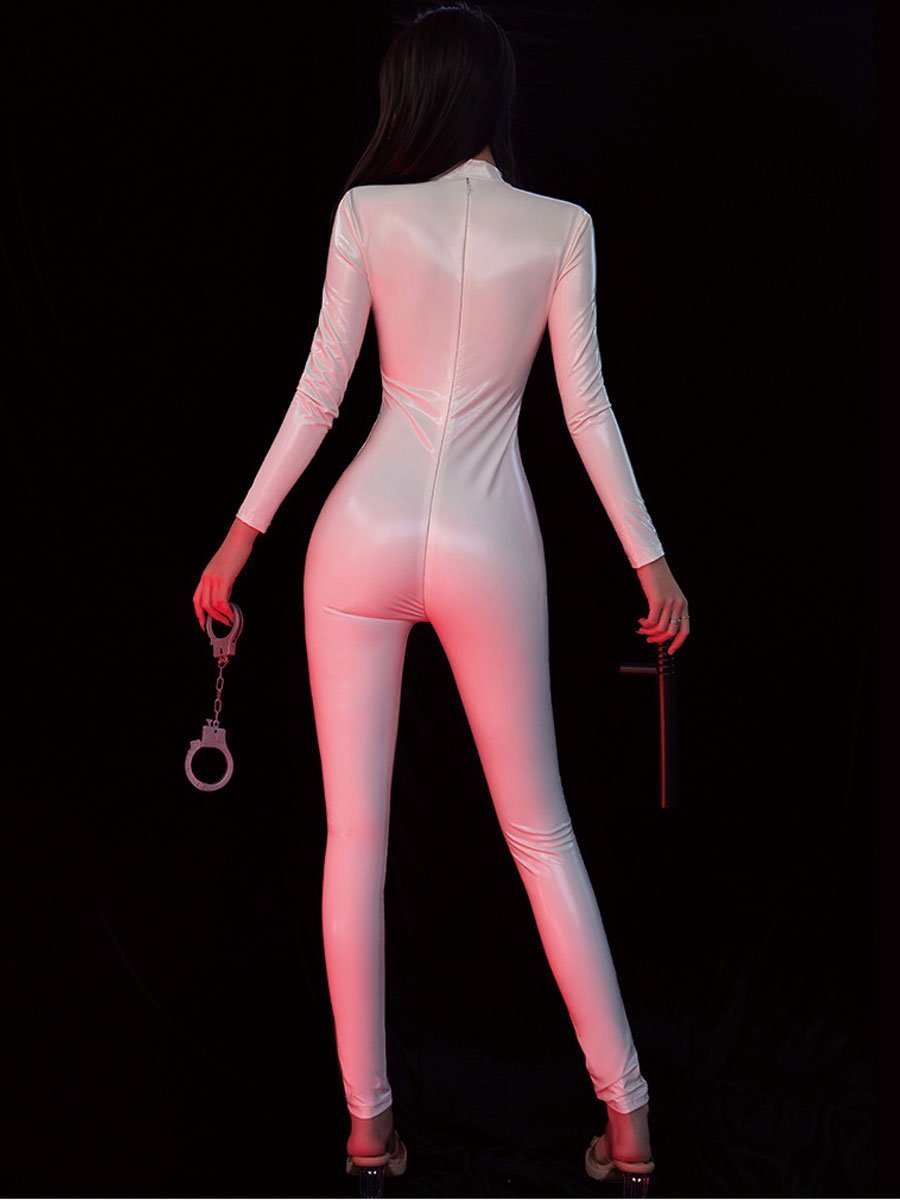 White Zipper Up Latex Catsuit - jonesjonas