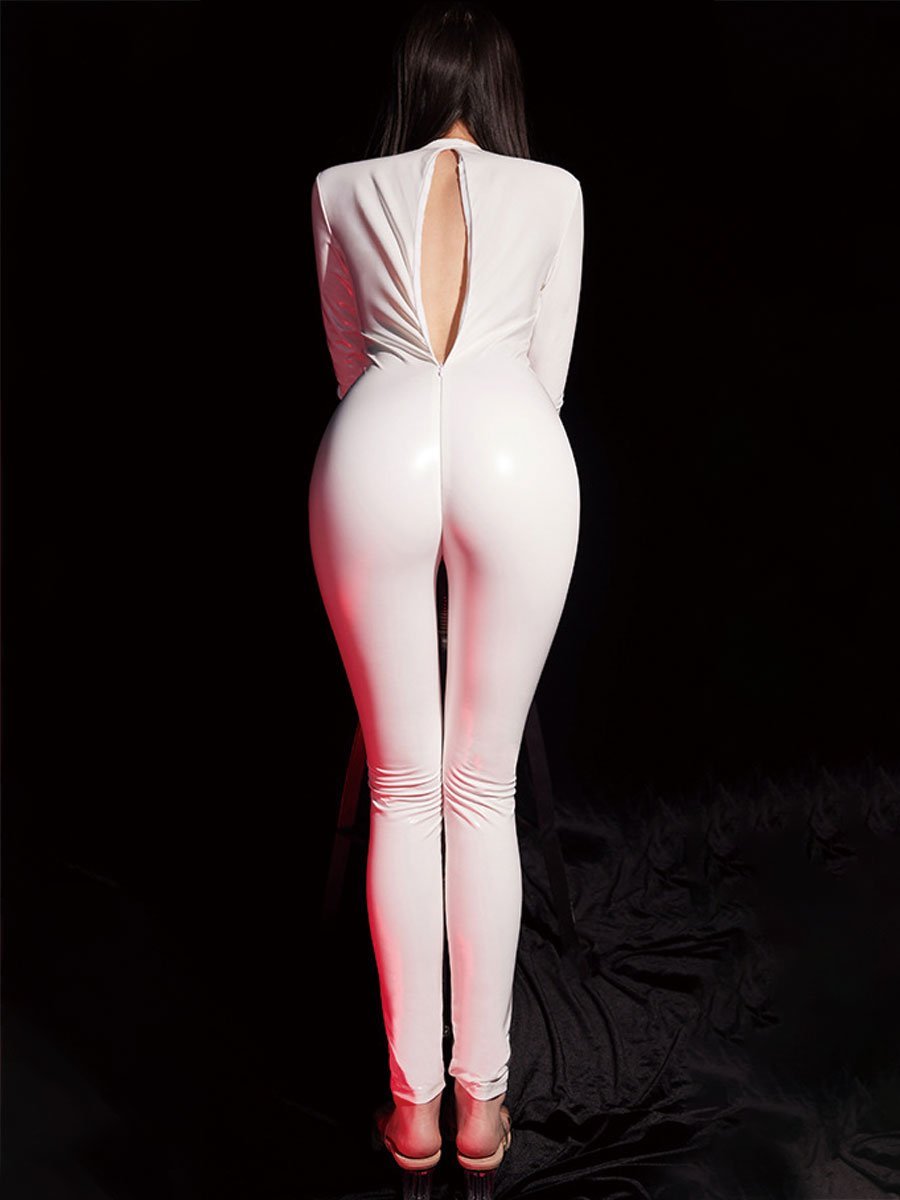 White Zipper Up Latex Catsuit - jonesjonas